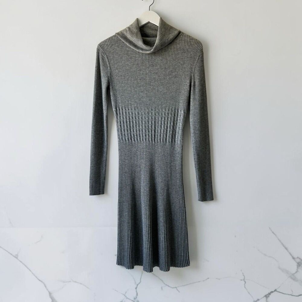 Sundance Tierney Knit Sweater Dress Wool Blend Mixed Rib Cowl Neck Size S Soft